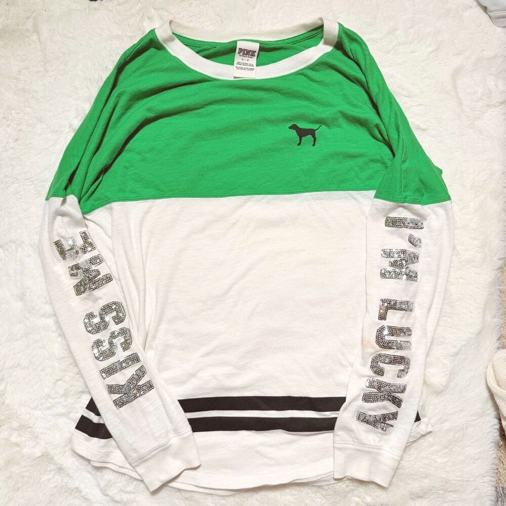 Victoria's Secret PINK "Kiss Me I'm Lucky" long-sleeve St. Patrick's Day shirt